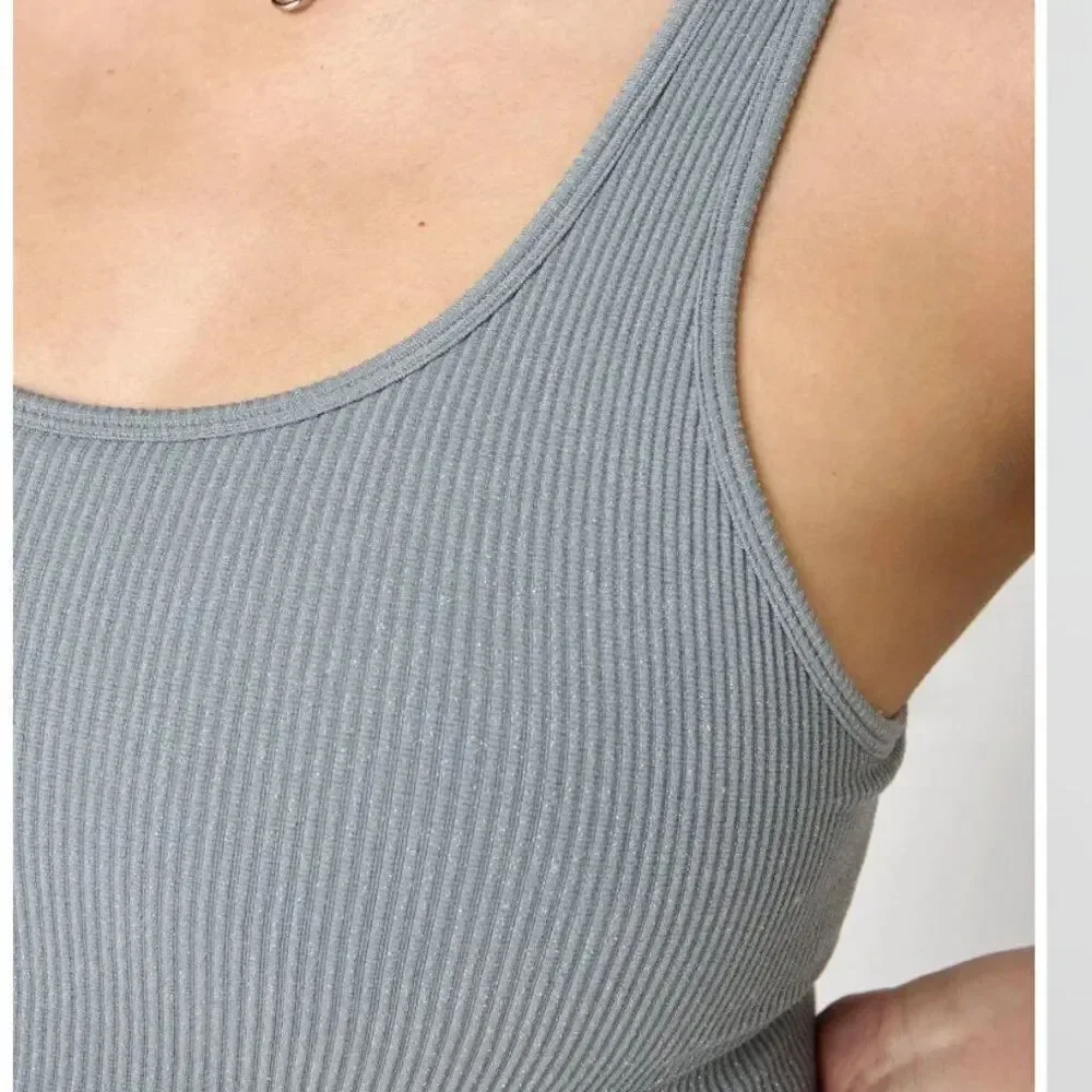 Spiritual Gangster Silver Gray Amor Shimmer crop tank size m/l NWT